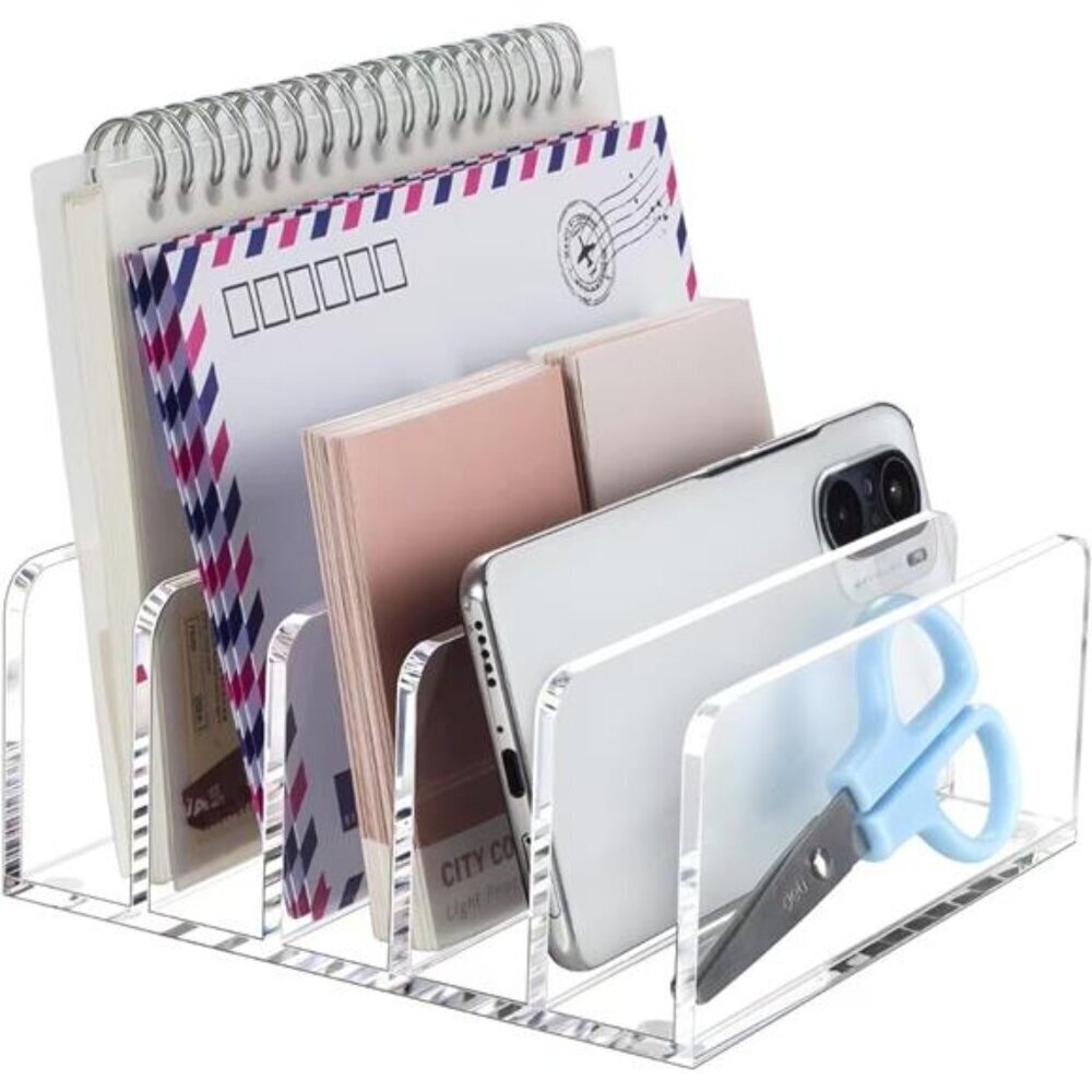 Acrylic Mail Organizer Desk Letter Sorter File Holder Vertical Desktop Office